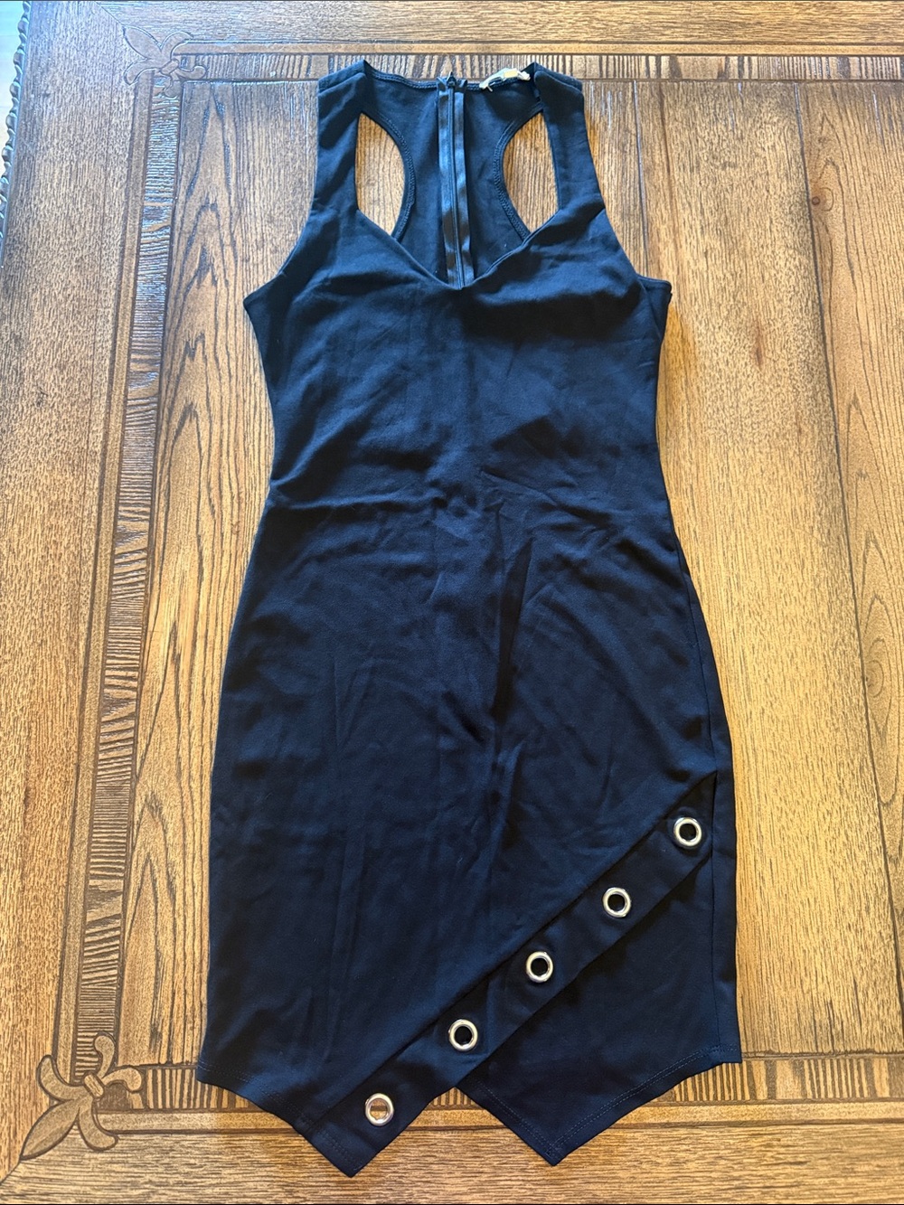 Rolla Coster Black Sleeveless Asymmetrical Bodycon Dress with Grommet Trim